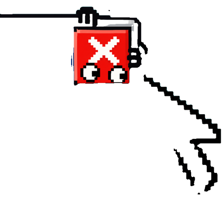 A red pixel close button with googly eyes clinging to the corner of a window while a cursor approaches